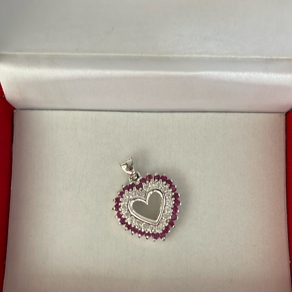 Genuine Ruby/CZ Heart Slider Pendant - Picture 6 of 11